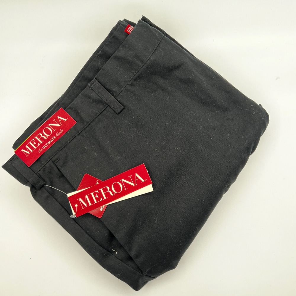 Merona Chino Pants Mens‎ 44x30 Black NEW The Ultimate Khaki Classic Fit Cotton